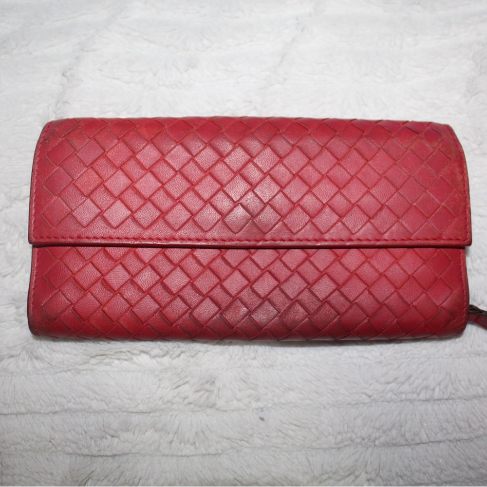 Bottega Veneta Red Woven Leather Wallet
